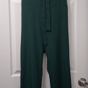 Sleeveless Dark Green Tie-Waist Jumpsuit
